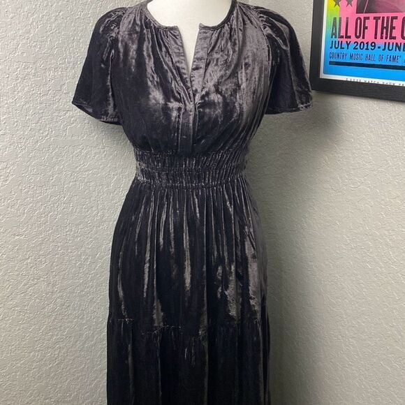 NWT Anthropologie Somerset Gray Tiered v neck velvet maxi dress XXS - Picture 5 of 14